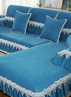 冬季欧式简约纯色防滑皮沙发垫坐垫毛绒北欧布艺现代套万能套罩巾