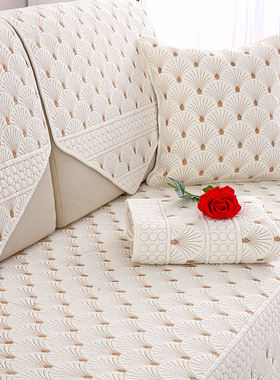 冬季纯棉双面沙发垫四季通用防滑布艺坐垫简约北欧靠背巾纯色定做