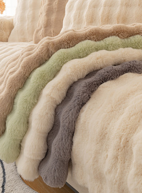 纯色冬季加厚兔毛绒皮沙发垫防滑坐垫子巾套客厅组合现代简约定做