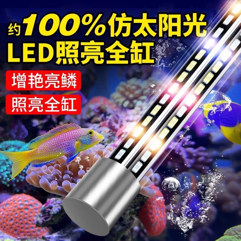 鱼缸led防水专用观赏照明灯水草爆藻灯龙鱼三变色灯管增艳潜水灯