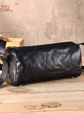 真皮男士单肩包街头潮流黑色斜挎包男款牛皮时尚百搭男士包背包