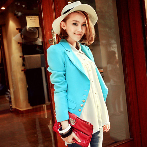 LOSS CLEARANCE KOREAN VERSION OF THE SPRING AND AUTUMN WOMENS DECORATION PUFF SLEEVE SMALL SUIT VERSATILE CANDY-COLORED BLAZER WOMEN
