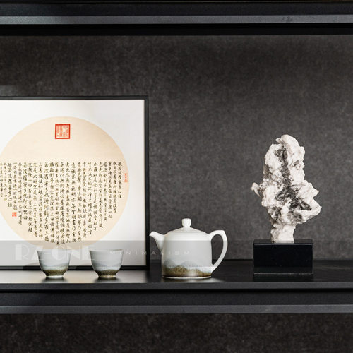 新中式书房茶室茶柜博古架摆件样板间禅意茶叶茶包茶具茶叶罐组合