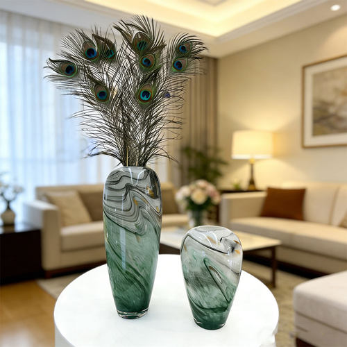 新中式水墨画玻璃花瓶摆件现代高级感客厅玄关餐桌面插花装饰花器