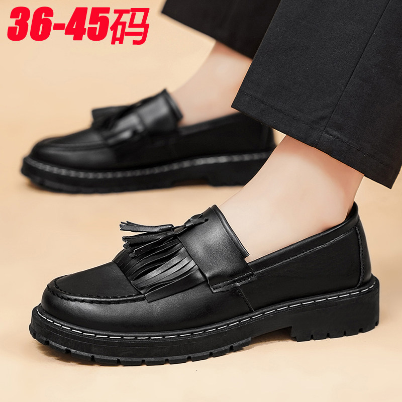 春季黑色商务正装英伦风休闲皮鞋38一脚蹬开车豆豆鞋37小码男鞋36