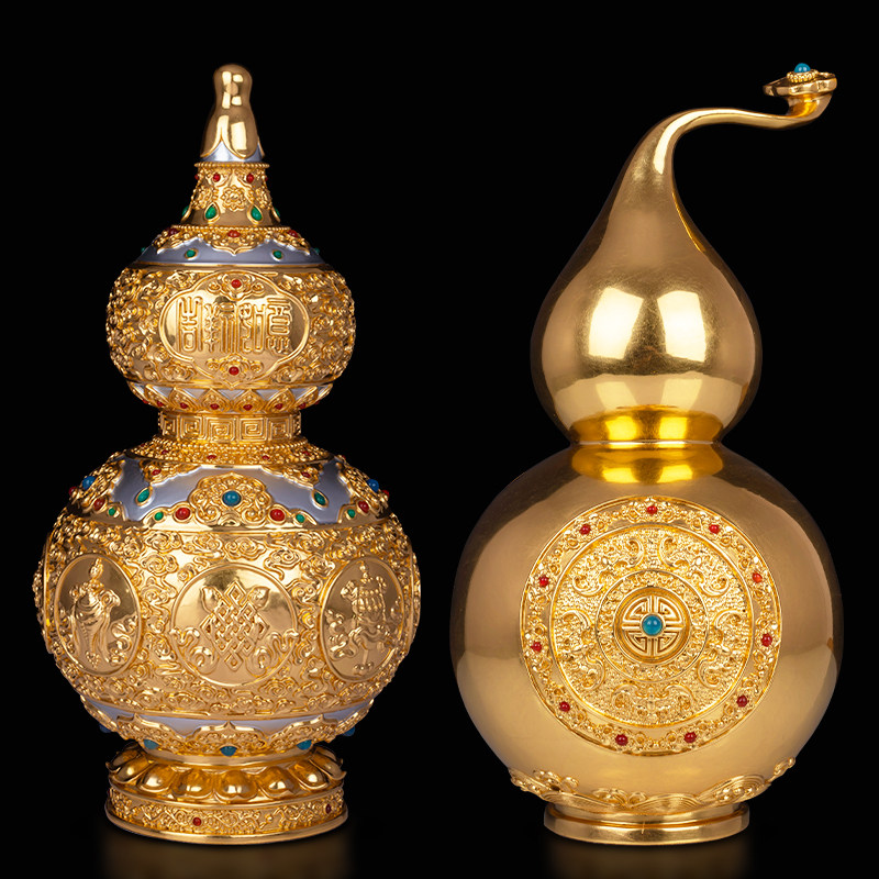 葫芦摆件全铜贴金八宝八吉祥葫芦客厅办公室摆放风水五福葫芦大号