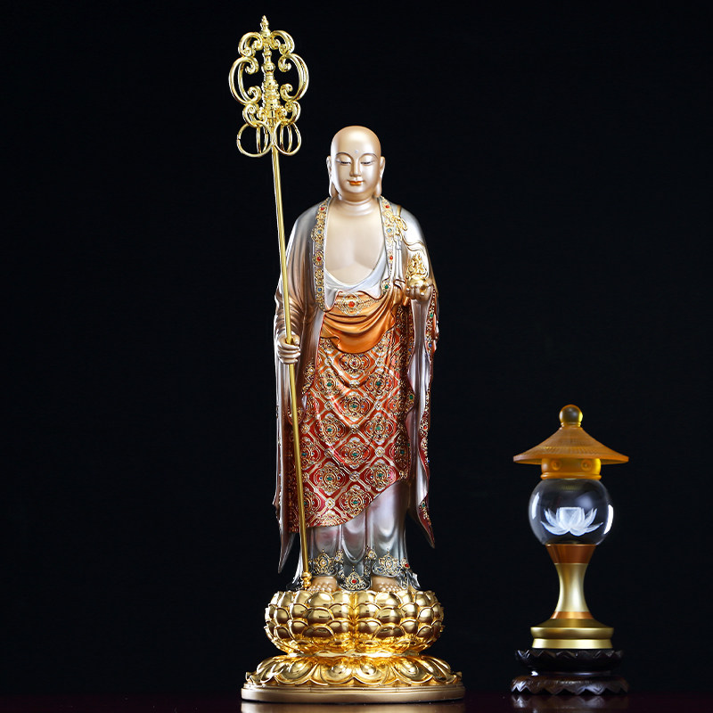 纯铜掐丝珐琅地藏王菩萨九华山地藏王佛像铜贴金地藏菩萨像站像大