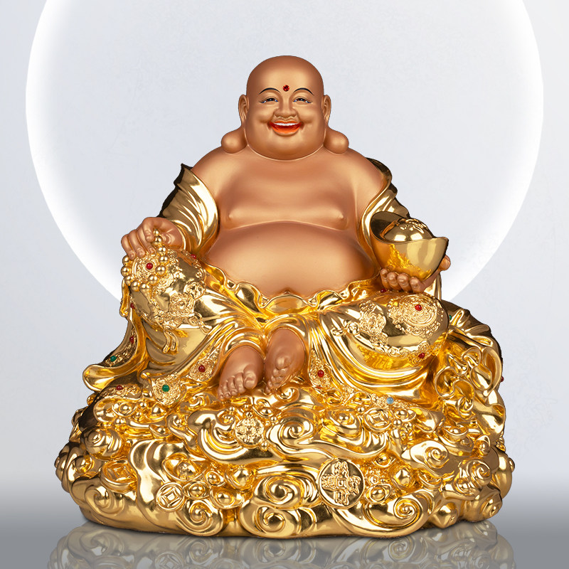 纯铜贴金弥勒佛大肚开心笑佛像弥勒佛菩萨客厅招财笑佛摆件工艺品