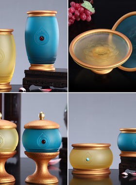 供具一套水杯花瓶供盘香炉佛具用品大全琉璃铜供具套装家用供佛