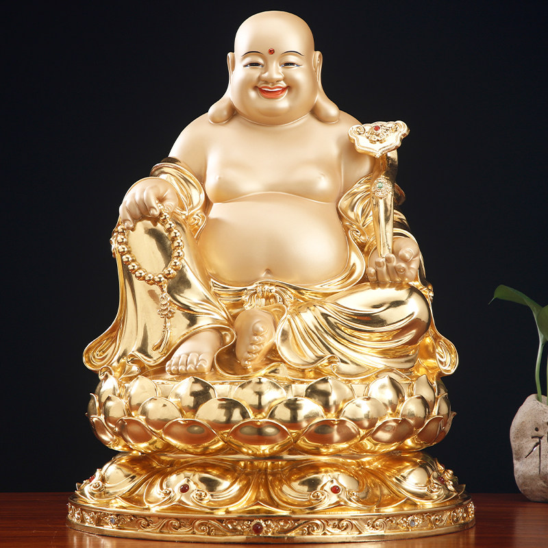 圆通佛具纯铜贴金弥勒佛佛像大肚笑佛摆件客厅供奉开心弥勒佛菩萨