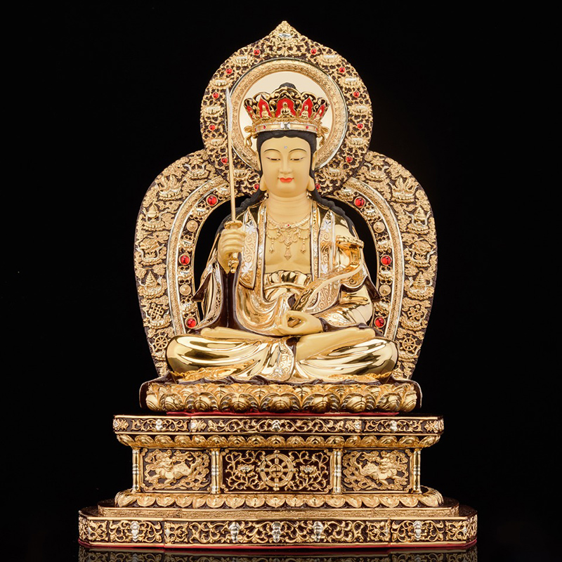 盛凡纯铜文殊菩萨像佛堂华严三圣