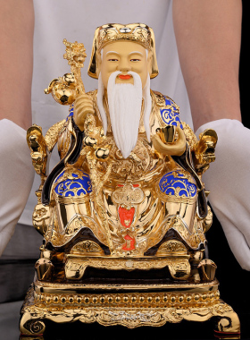 台湾纯铜鎏金土地公公土地婆神像