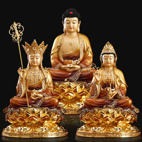 纯铜娑婆三圣摆件观音地藏王菩萨