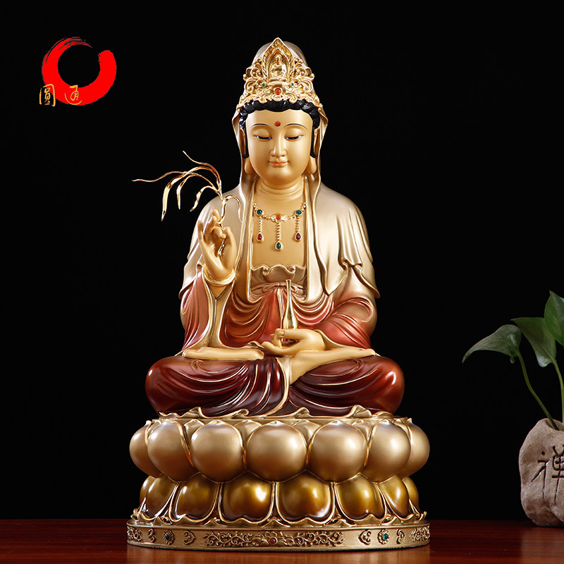 观音台湾纯铜观音菩萨家用供奉观音佛像高温着色观世音光音娘娘奶