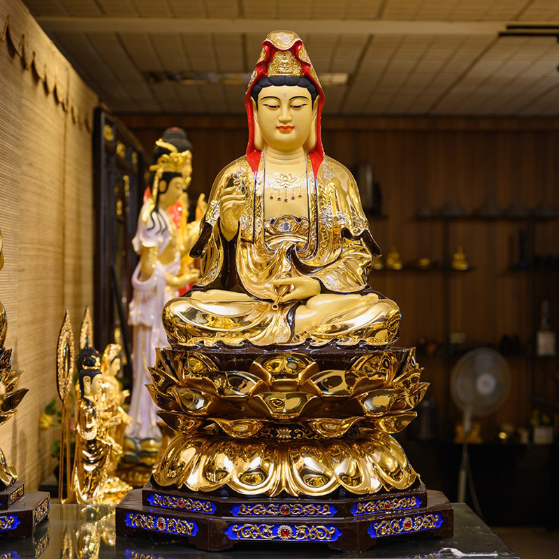 台湾盛凡鎏金观音菩萨全铜大号观世音佛像寺院佛堂供奉摆件保平安