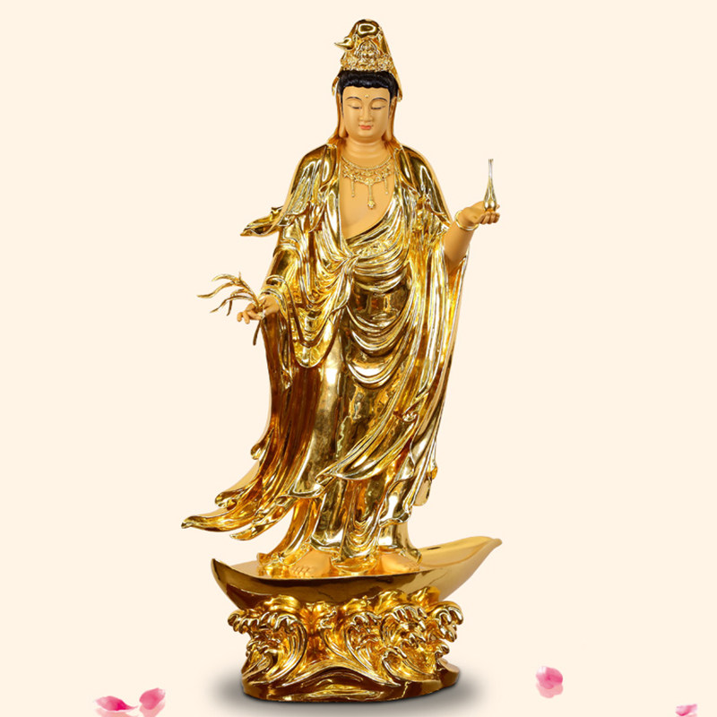 台湾纯铜一叶观音菩萨摆件佛像大