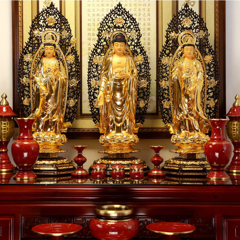 铜雕贴金阿弥陀佛佛像大势至菩萨 观音佛像供奉西方三圣神像大型