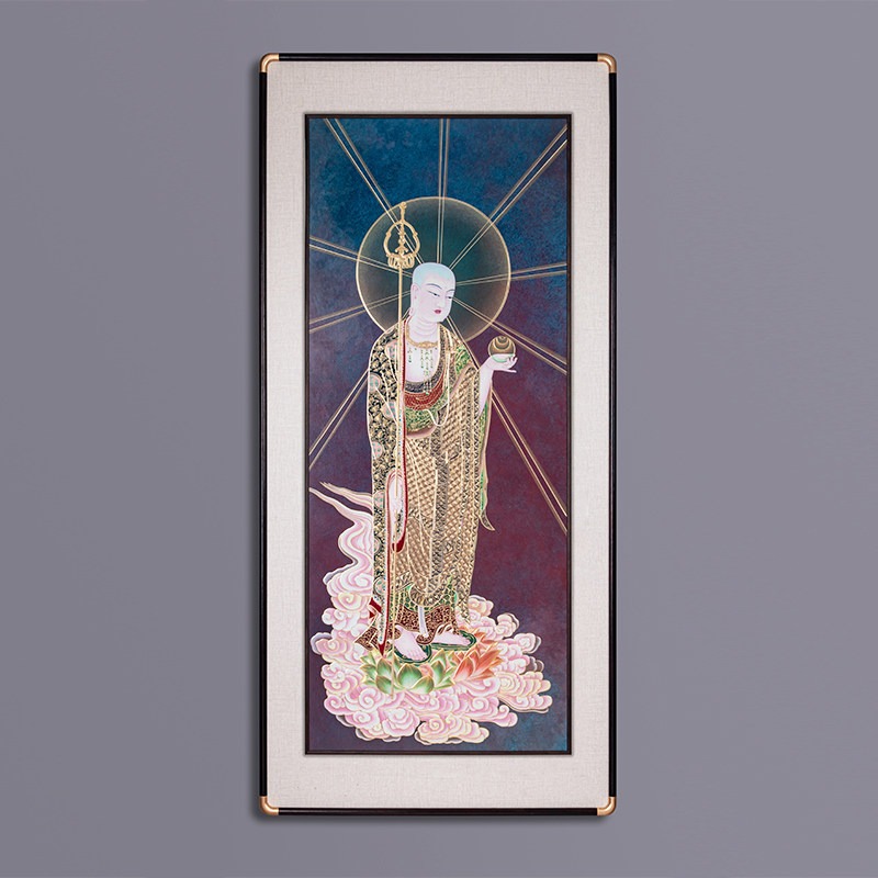 圆通佛具佛画挂画地藏王菩萨佛像铜板画红木框地葬王像雕刻画大号