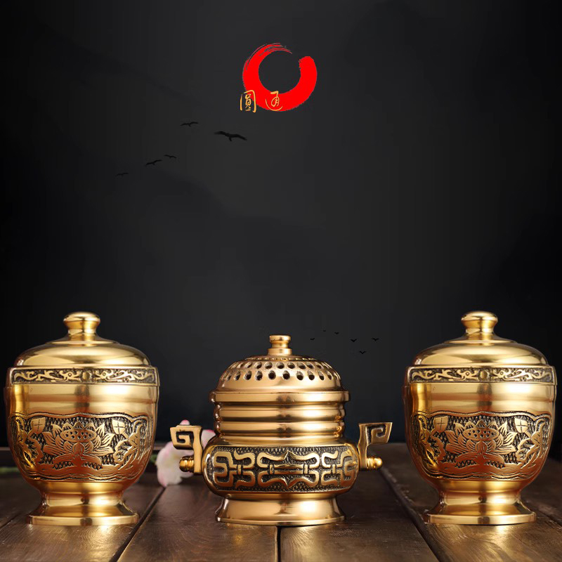 佛具用品戒定真香炉粉盅纯铜套装