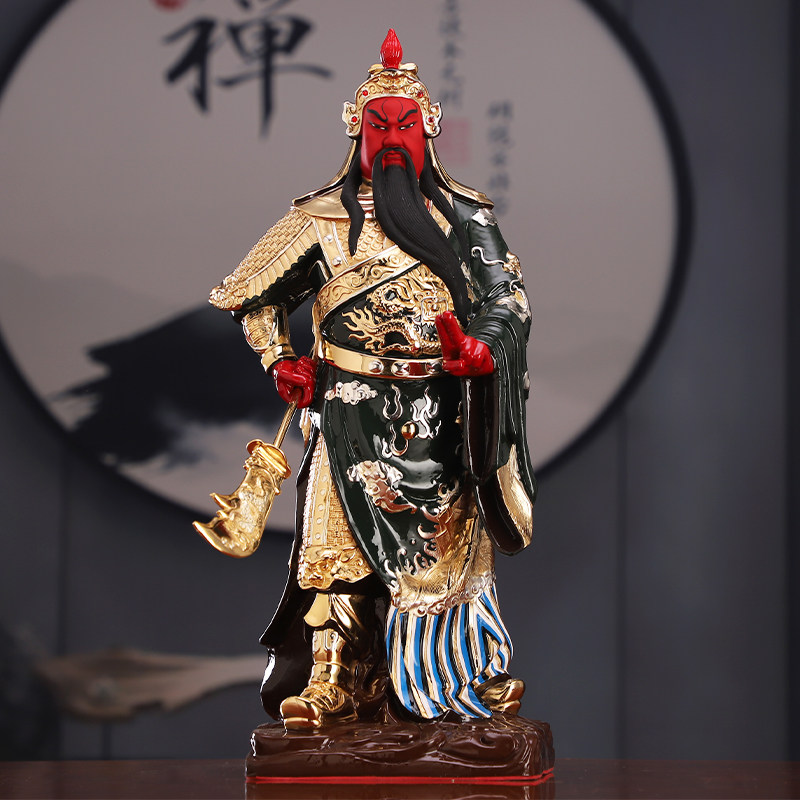 台湾盛凡纯铜鎏金关公摆件客厅佛像武财神爷提刀铜关二爷关羽神像