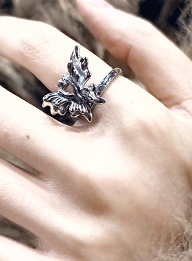 双12活动价钛钢不掉色蝴蝶皇冠戒指开口大小可调小众设计感