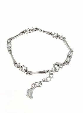 宥见归来原创钛钢不掉色骨头闪钻拼接双拼手链小众通勤百搭