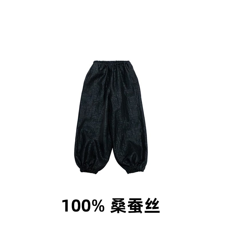 N033龟裂纹香云纱宝宝长裤100%桑蚕丝儿童束脚裤百搭宽松萝卜裤