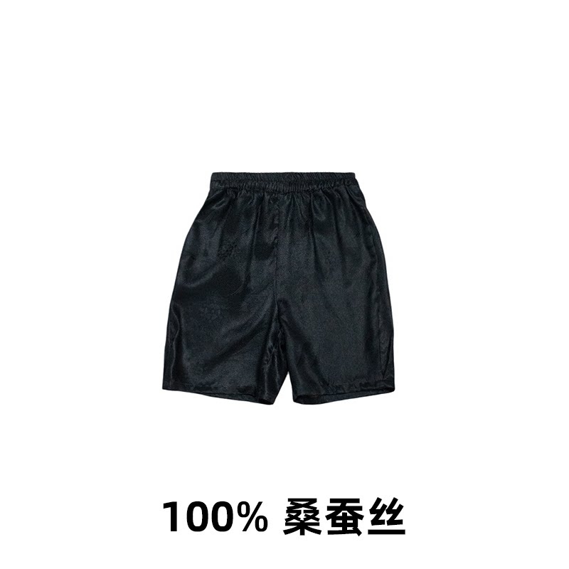【翟鸟】N030香云纱新中式国风儿童100%桑蚕丝五分裤面料丝滑凉快