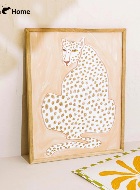 手绘插画豹猴熊狮子儿童房装饰画