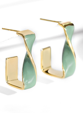 925银冷淡风设计感螺旋方形耳钉ins港风气质时尚个性网红耳饰女潮