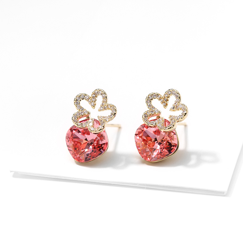 925银红色耳钉女2025新款潮时尚韩版气质网红法式耳饰