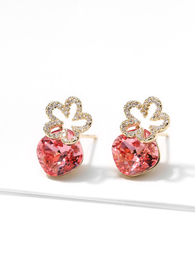 925银红色耳钉女2025新款潮时尚韩版气质网红法式耳饰