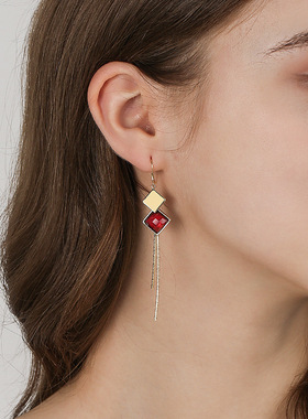 925银长款流苏菱形耳环女2025年新款潮时尚设计感耳饰韩版网红