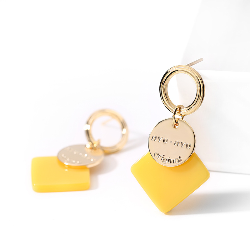 925银气质几何耳环女2025新款黄色时尚法式网红耳饰