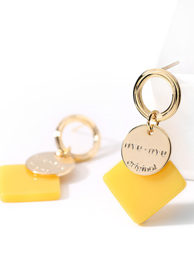 925银气质几何耳环女2025新款黄色时尚法式网红耳饰