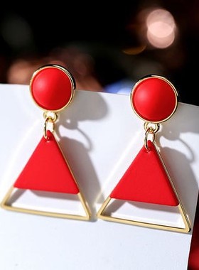 925银糖果色耳环女网红耳夹森系气质2025新款潮耳钉几何时尚