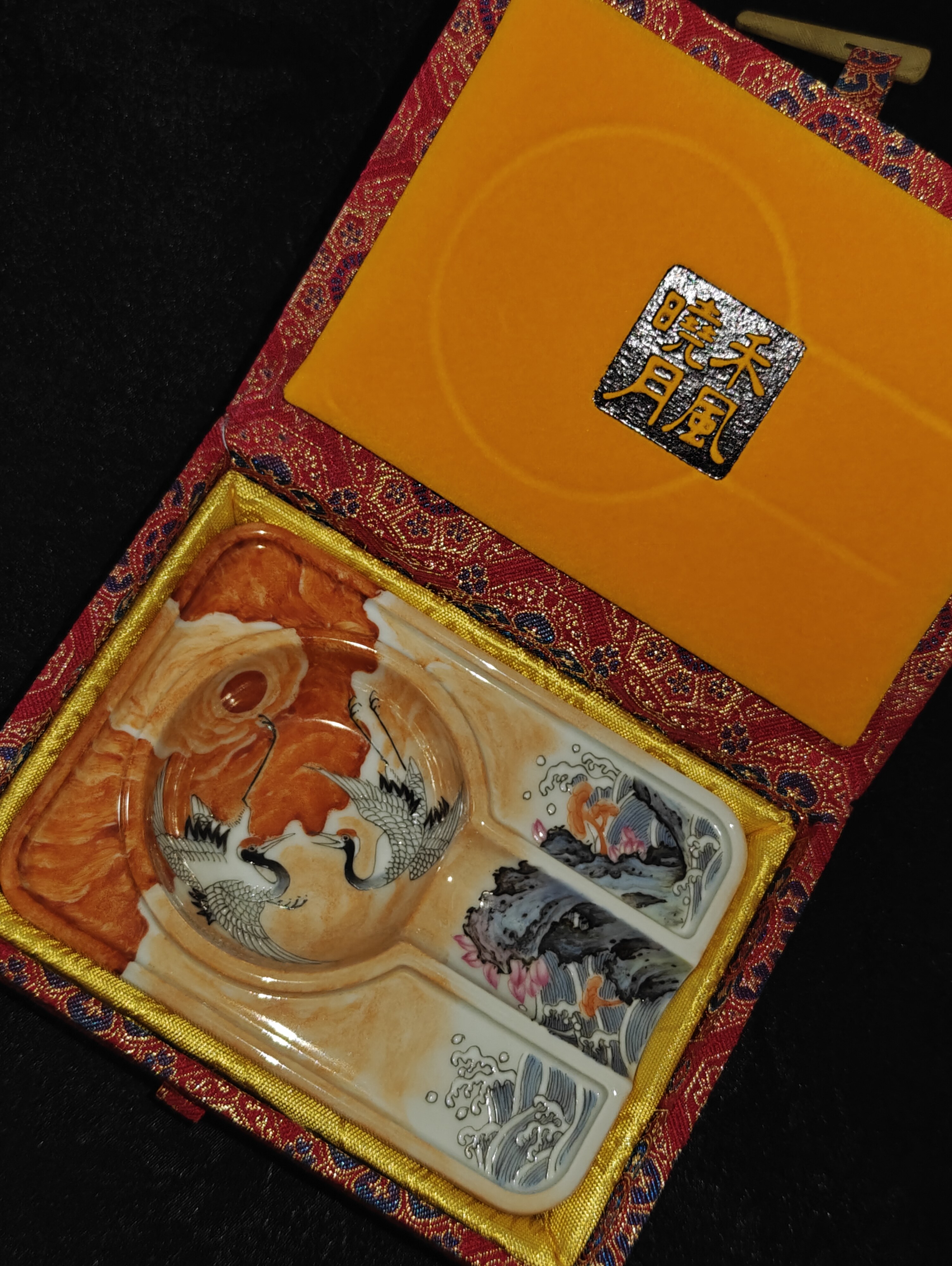 潮爸小龙哥同款禾风晓月矾红瑞鹤朝阳系列雪茄缸烟灰缸手工瓷器
