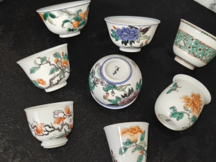 古阅和风福利客杯松竹梅花卉绿梅杯荷花杯景德镇手工手绘