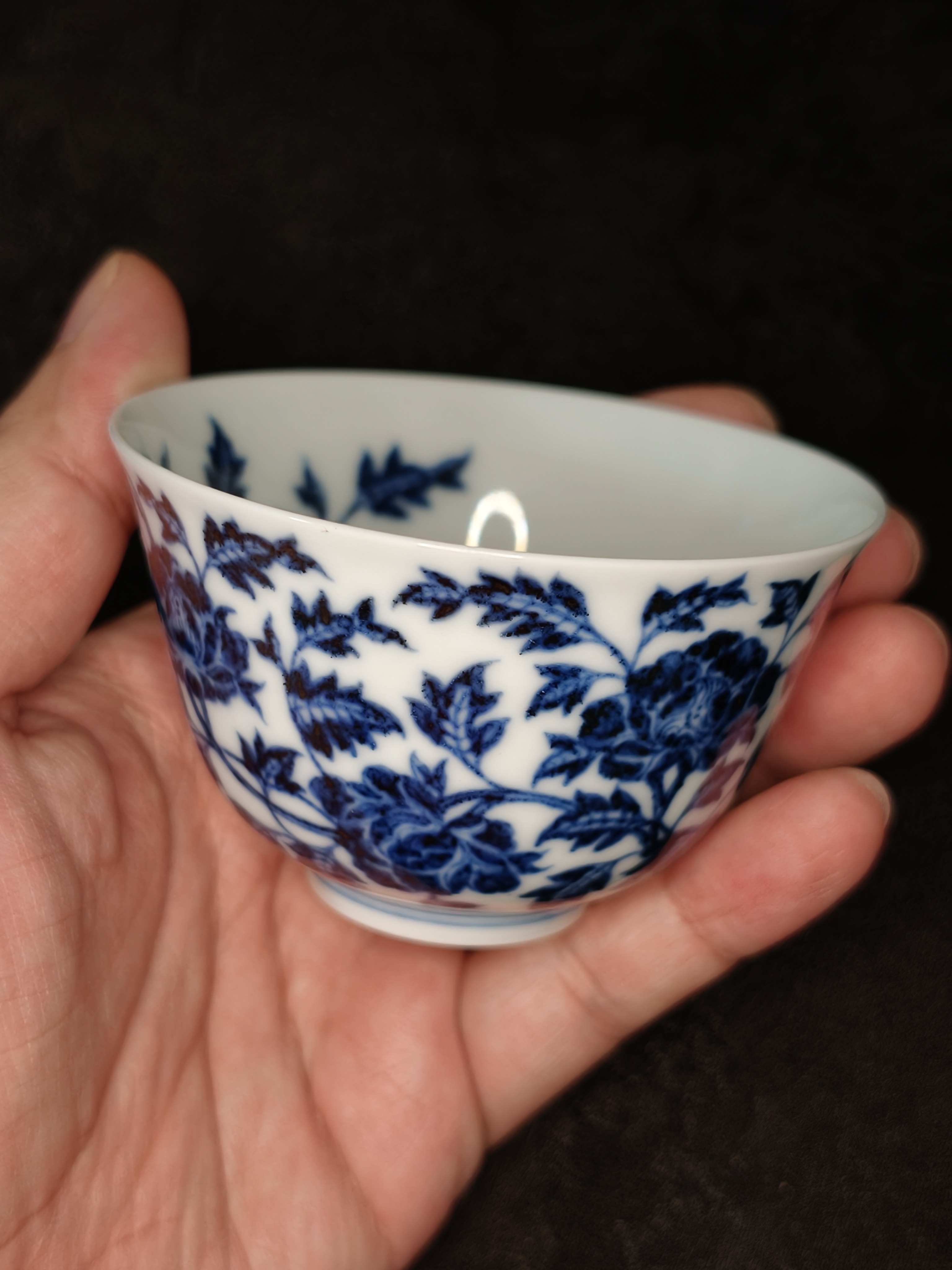 愚拙造物青花瓷缠枝牡丹主人杯发色好手工手绘景德镇制约105cc