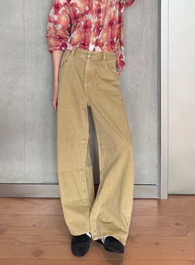 Papasgem水洗定染复古日系结构立体晚稻宽松牛仔裤