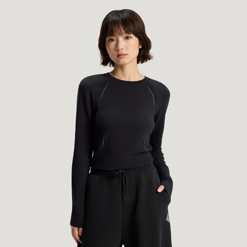 adidas阿迪达斯女子FOS运动休闲修身针织圆领长袖T恤KV4860