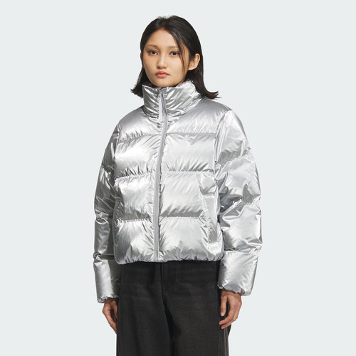adidas阿迪达斯三叶草女子运动休闲保暖亮面立领羽绒服外套KC5402