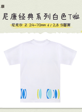 Nikon/尼康原创品 白色短袖T恤衫镜头图案圆领宽松中长款上衣男女