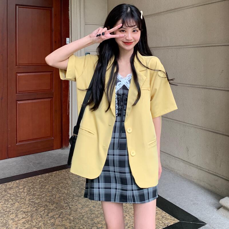 Real price pure desire Style Lace plaid skirt + versatile suit coat