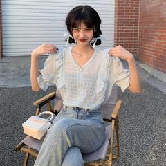 2010 real price V-neck bubble sleeve Lace Ruffle Top