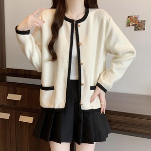 韩版2025秋冬新款针织衫小香风长袖圆领开衫小外套瘦身毛衣女装