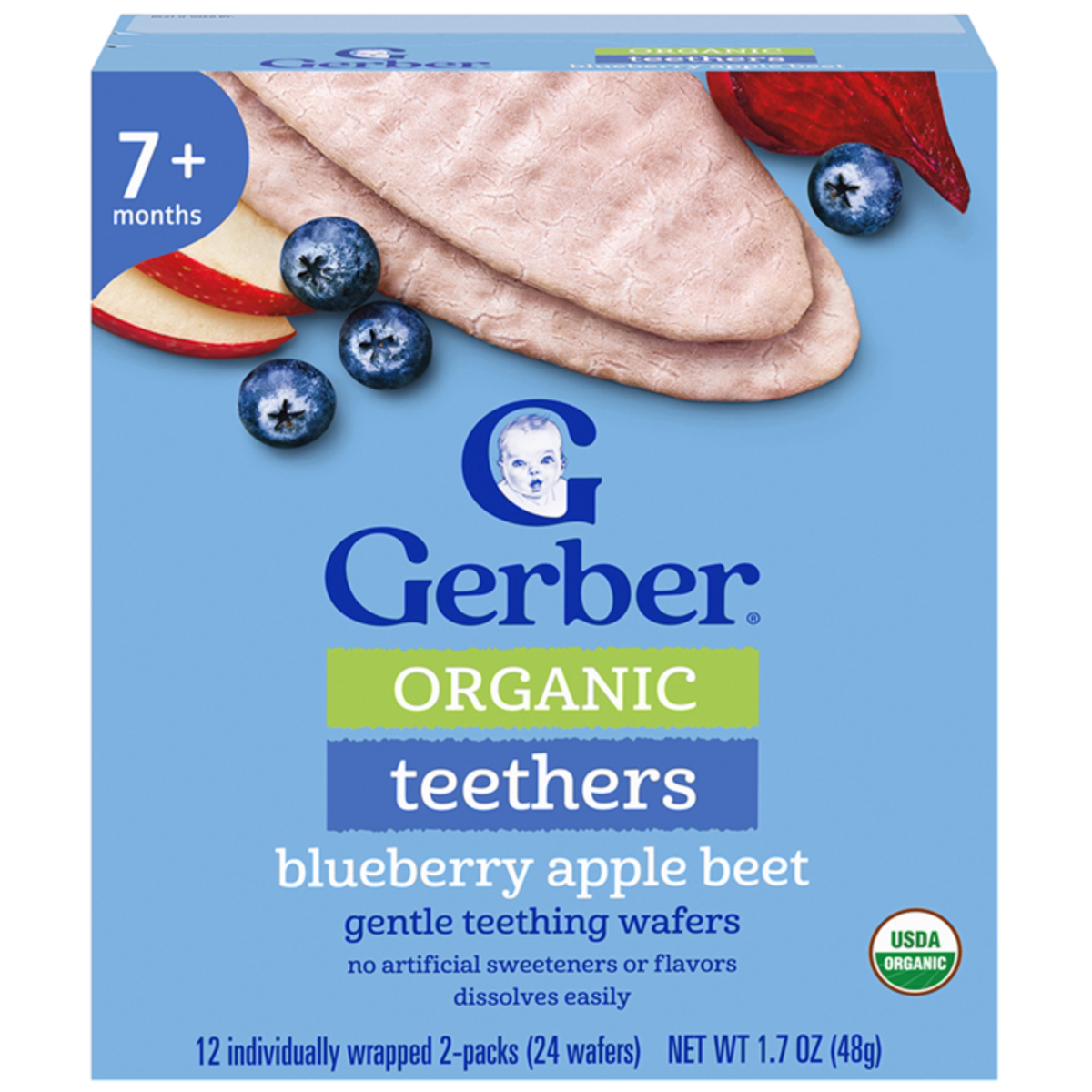 Gerber嘉宝 有机磨牙米饼蓝莓苹果甜菜头48g易溶易吞7月+宝宝零食
