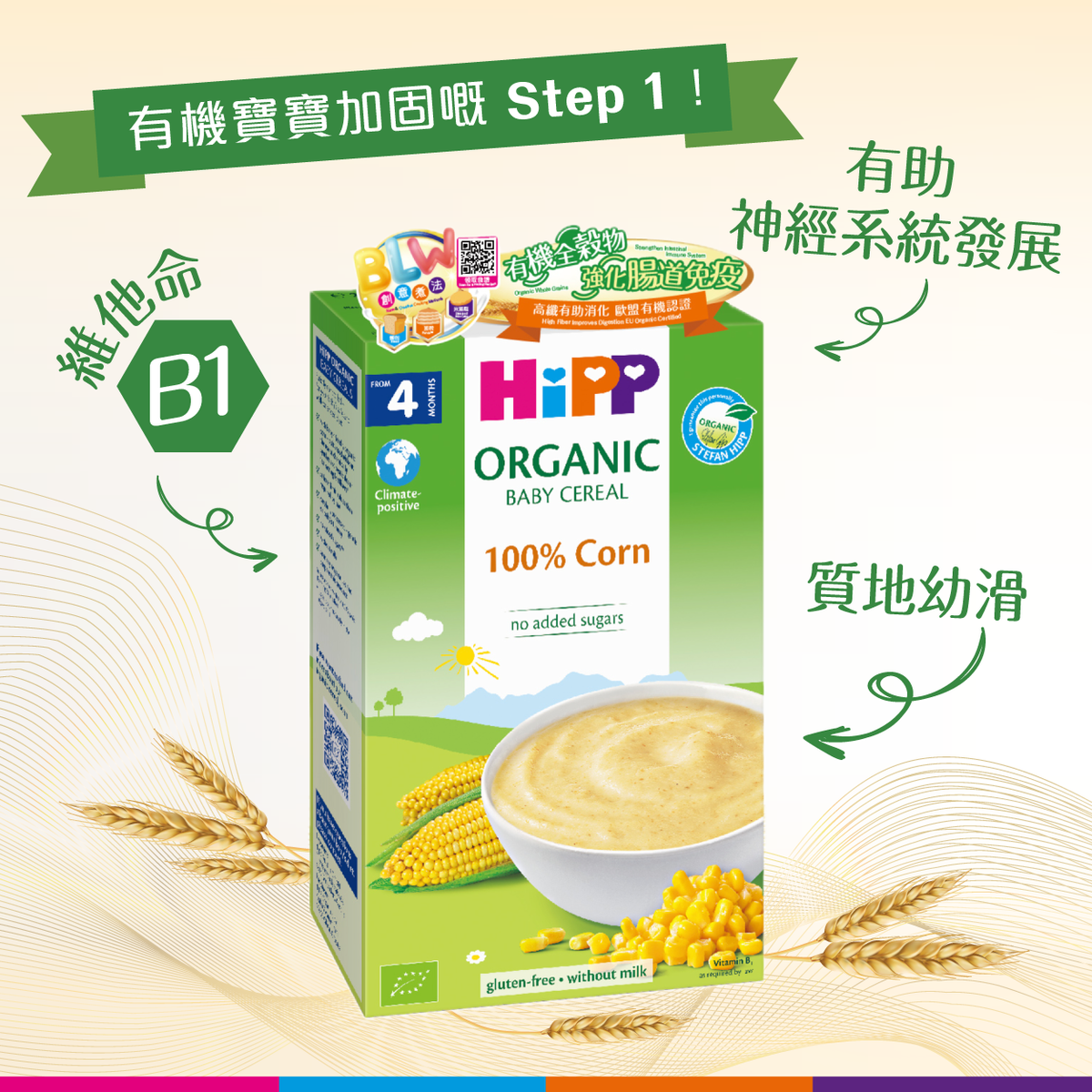 喜宝 HiPP有机米糊粟米4个月或以上有机认证婴儿辅食无添加糖进口