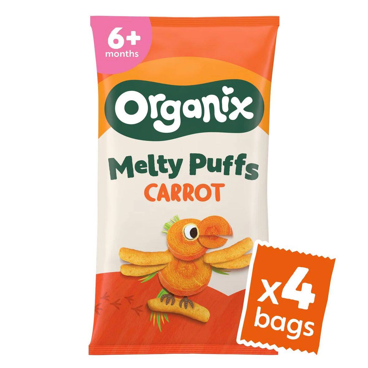Organix进口荷兰胡萝卜婴儿泡芙4包装x18g有机6个月+营养饼干零食