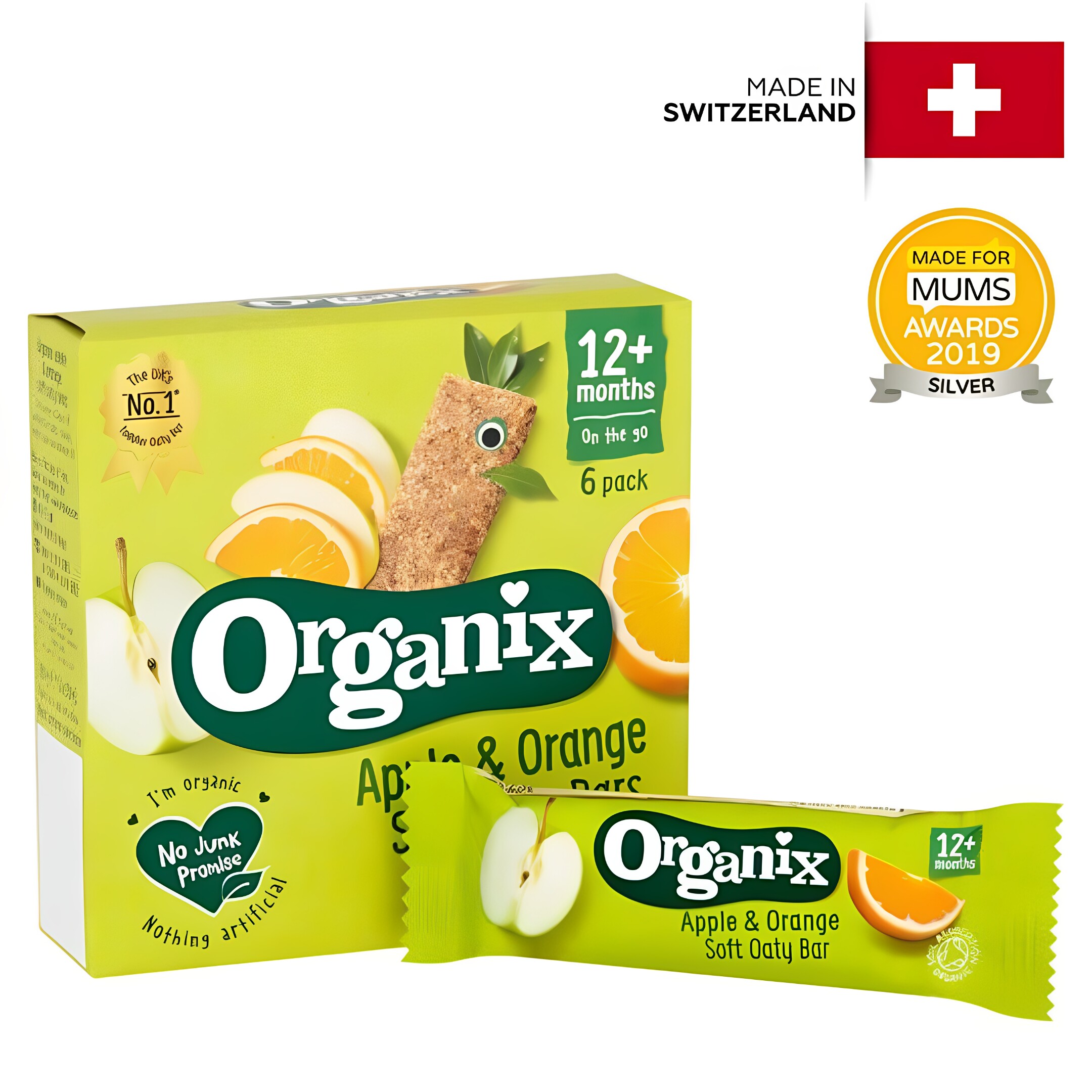 Organix进口瑞士苹果香橙有机软燕麦棒6x23克12个月+幼儿宝宝零食